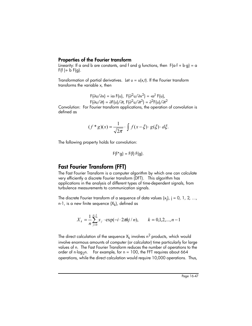 Properties of the fourier transform, Fast fourier transform (fft), Properties of the fourier transform ,16-47 | Fast fourier transform (fft) ,16-47 | HP 50g Graphing Calculator User Manual | Page 524 / 887