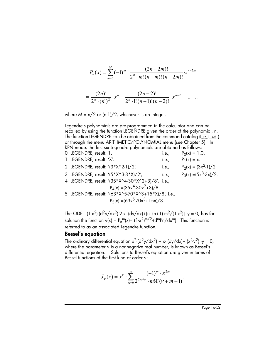 Bessel’s equation, Bessel’s equation ,16-52 | HP 50g Graphing Calculator User Manual | Page 529 / 887
