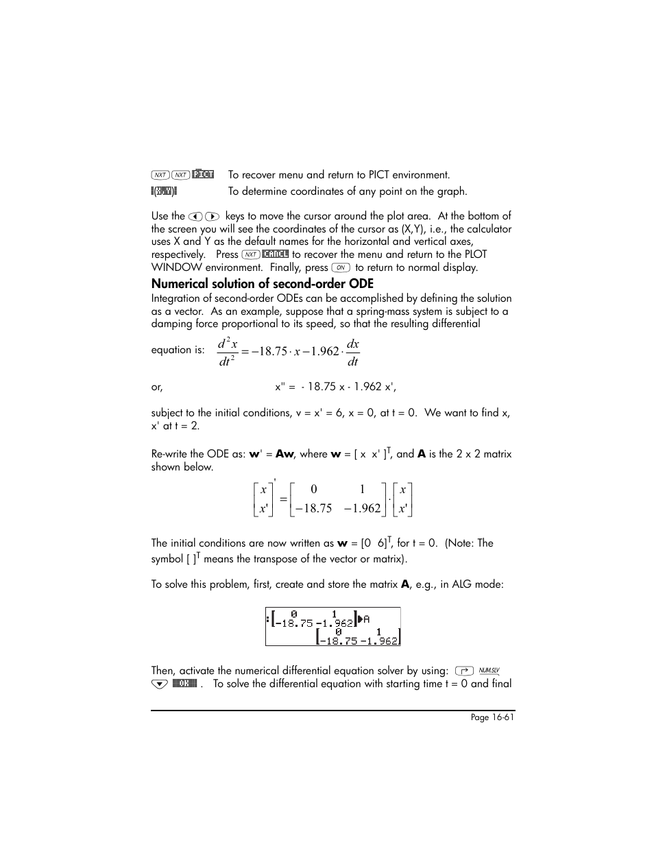 Numerical solution of second-order ode, Numerical solution of second-order ode ,16-61 | HP 50g Graphing Calculator User Manual | Page 538 / 887