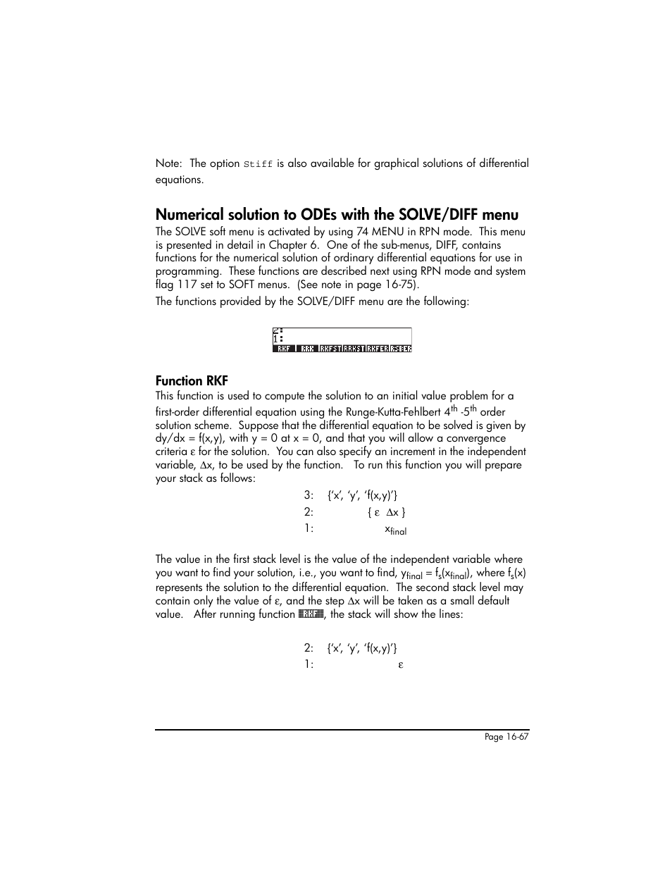 Function rkf, Function rkf ,16-67 | HP 50g Graphing Calculator User Manual | Page 544 / 887