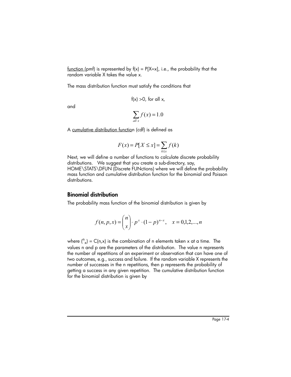 Binomial distribution, Binomial distribution ,17-4 | HP 50g Graphing Calculator User Manual | Page 553 / 887