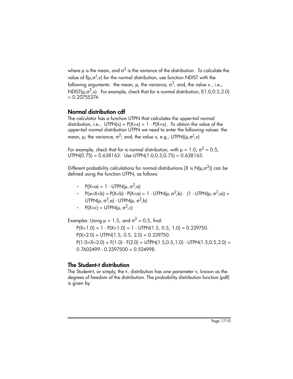 Normal distribution cdf, The student-t distribution | HP 50g Graphing Calculator User Manual | Page 559 / 887
