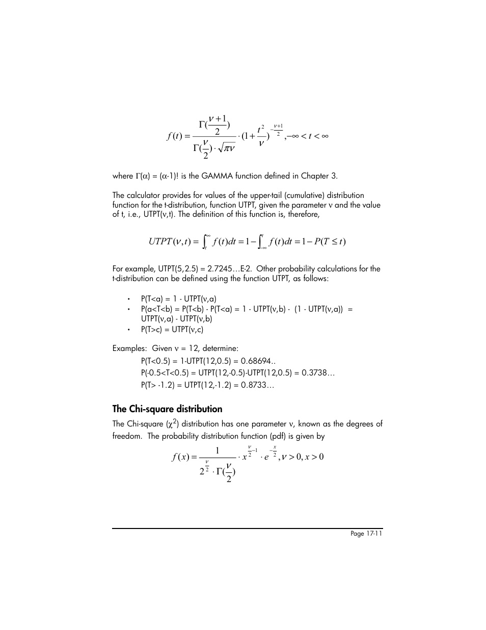 The chi-square distribution, The chi-square distribution ,17-11 | HP 50g Graphing Calculator User Manual | Page 560 / 887