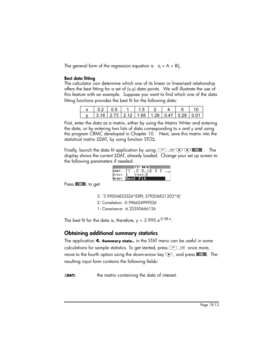 Obtaining additional summary statistics, Obtaining additional summary statistics ,18-13 | HP 50g Graphing Calculator User Manual | Page 580 / 887