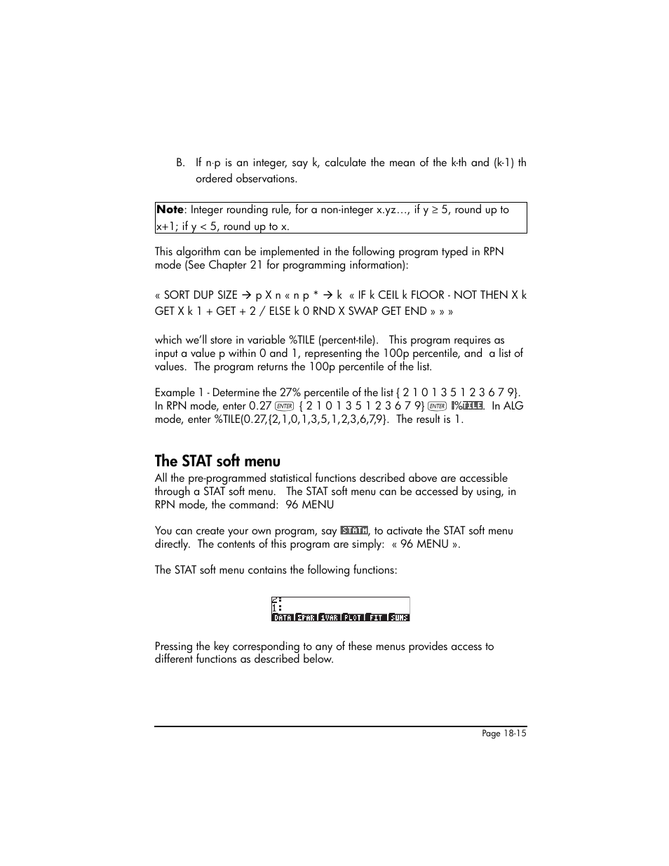 The stat soft menu, The stat soft menu ,18-15 | HP 50g Graphing Calculator User Manual | Page 582 / 887