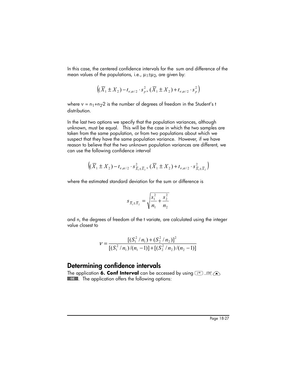 Determining confidence intervals, Determining confidence intervals ,18-27 | HP 50g Graphing Calculator User Manual | Page 594 / 887