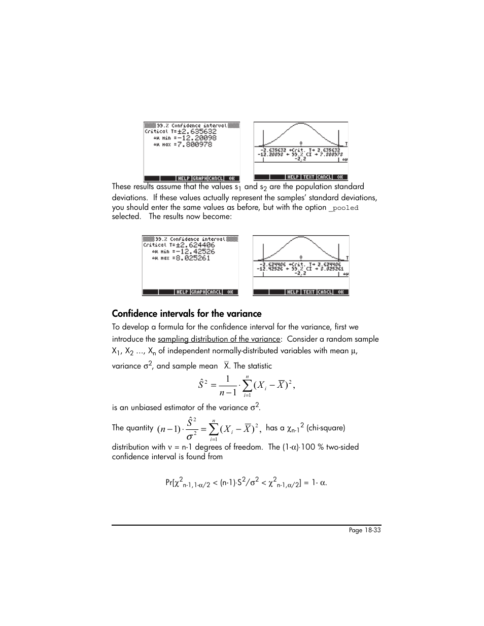 Confidence intervals for the variance, Confidence intervals for the variance ,18-33 | HP 50g Graphing Calculator User Manual | Page 600 / 887
