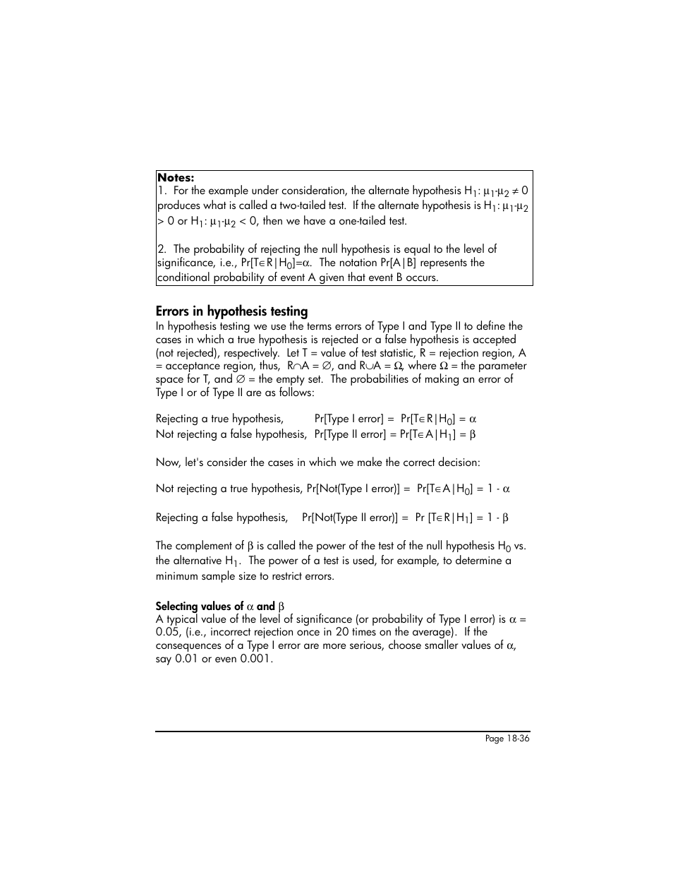 Errors in hypothesis testing, Errors in hypothesis testing ,18-36 | HP 50g Graphing Calculator User Manual | Page 603 / 887