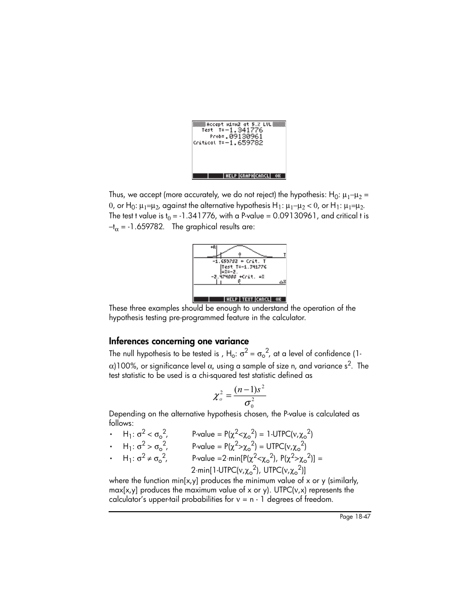 Inferences concerning one variance, Inferences concerning one variance ,18-47 | HP 50g Graphing Calculator User Manual | Page 614 / 887
