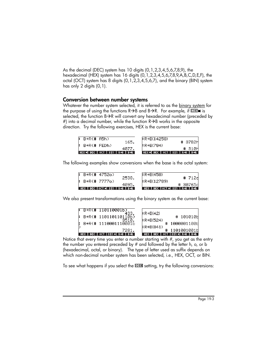 Conversion between number systems, Conversion between number systems ,19-3 | HP 50g Graphing Calculator User Manual | Page 635 / 887
