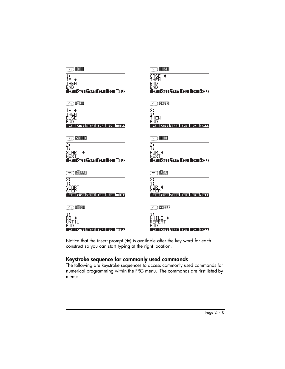 Keystroke sequence for commonly used commands | HP 50g Graphing Calculator User Manual | Page 657 / 887