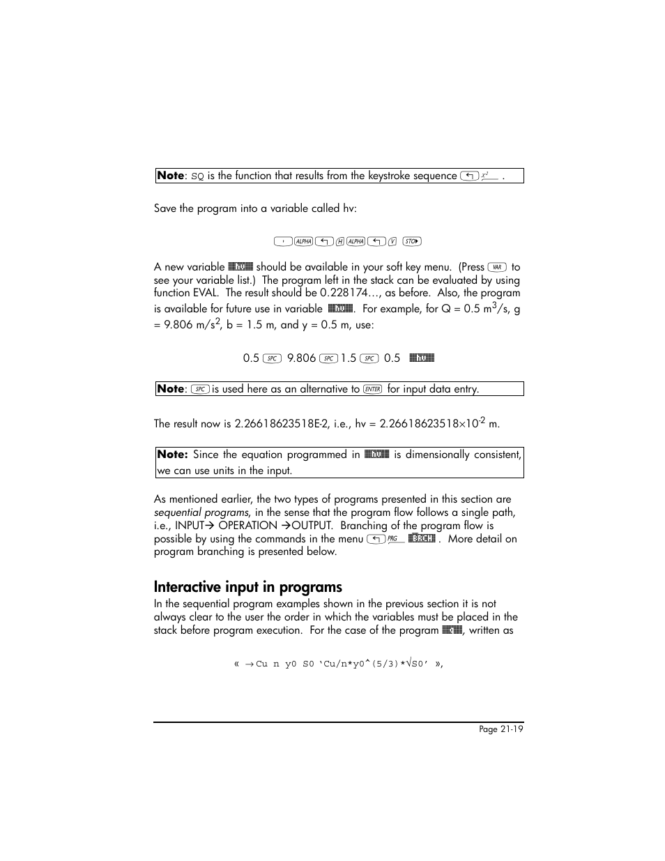 Interactive input in programs, Interactive input in programs ,21-19 | HP 50g Graphing Calculator User Manual | Page 666 / 887