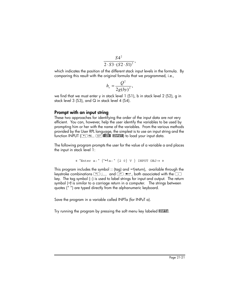 Prompt with an input string, Prompt with an input string ,21-21 | HP 50g Graphing Calculator User Manual | Page 668 / 887