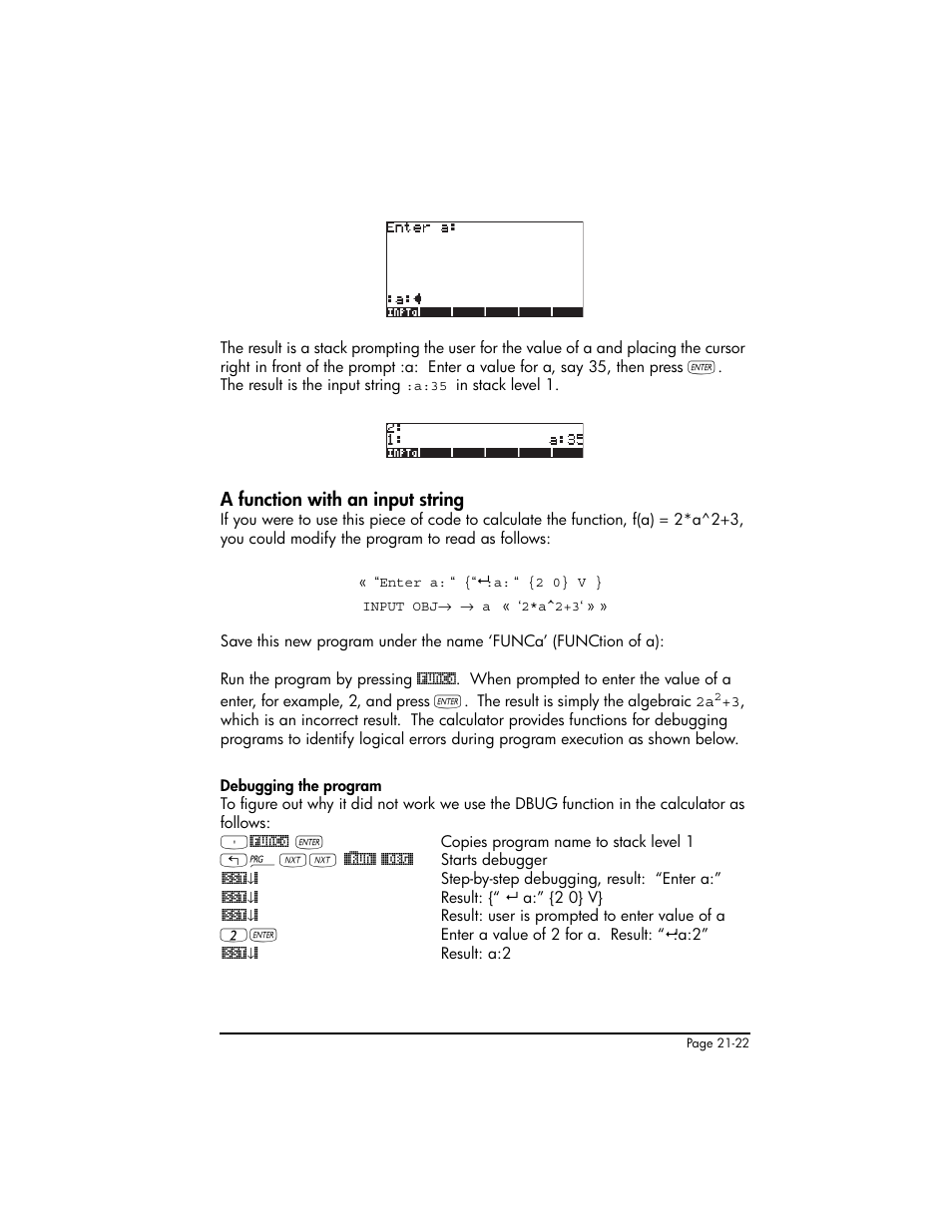A function with an input string, A function with an input string ,21-22 | HP 50g Graphing Calculator User Manual | Page 669 / 887