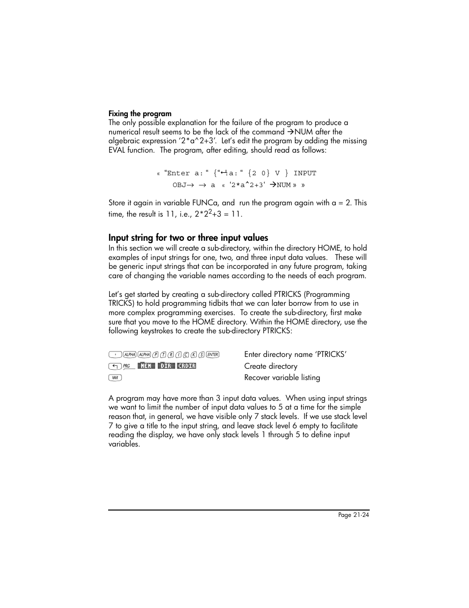 Input string for two or three input values, Input string for two or three input values ,21-24 | HP 50g Graphing Calculator User Manual | Page 671 / 887
