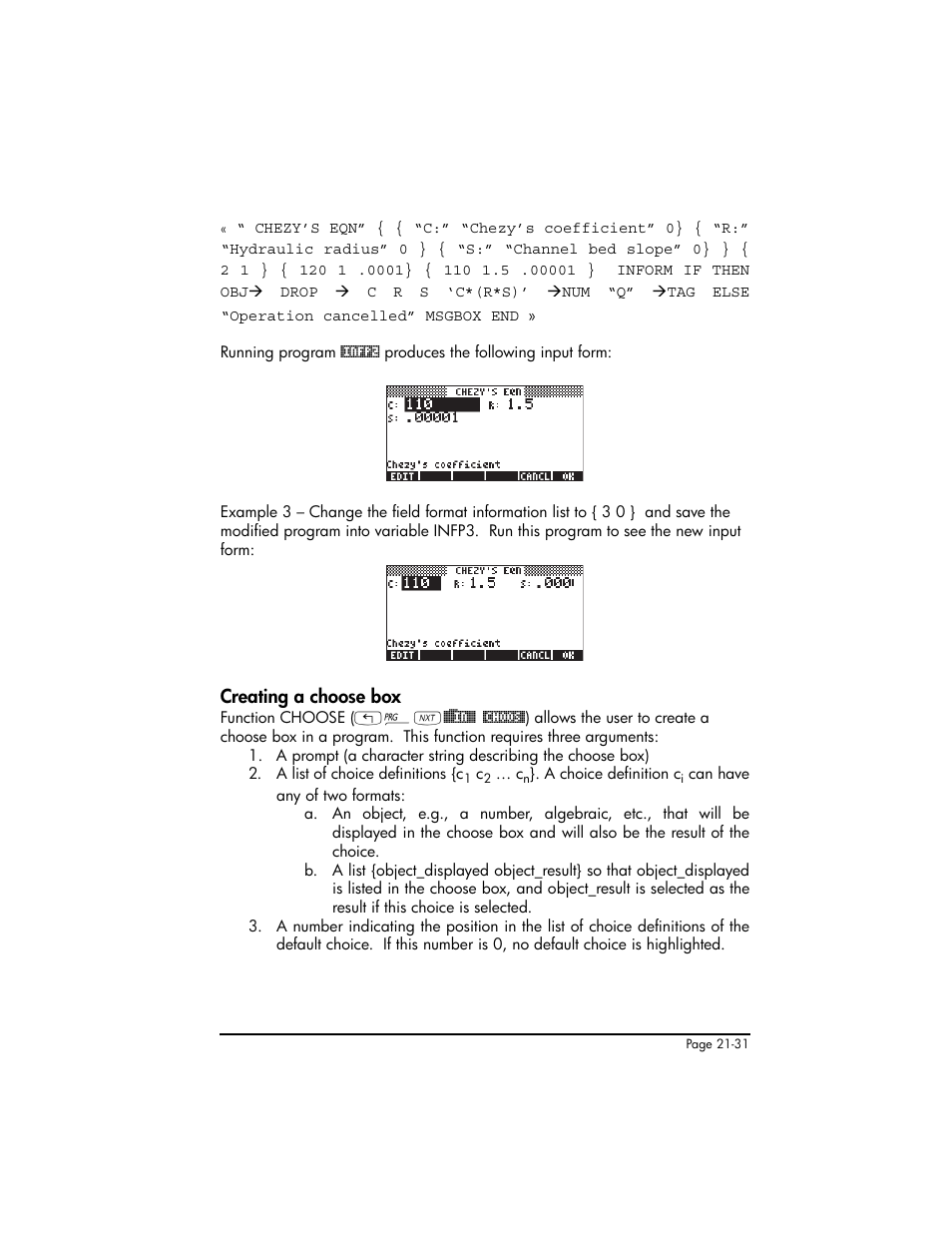 Creating a choose box, Creating a choose box ,21-31 | HP 50g Graphing Calculator User Manual | Page 678 / 887