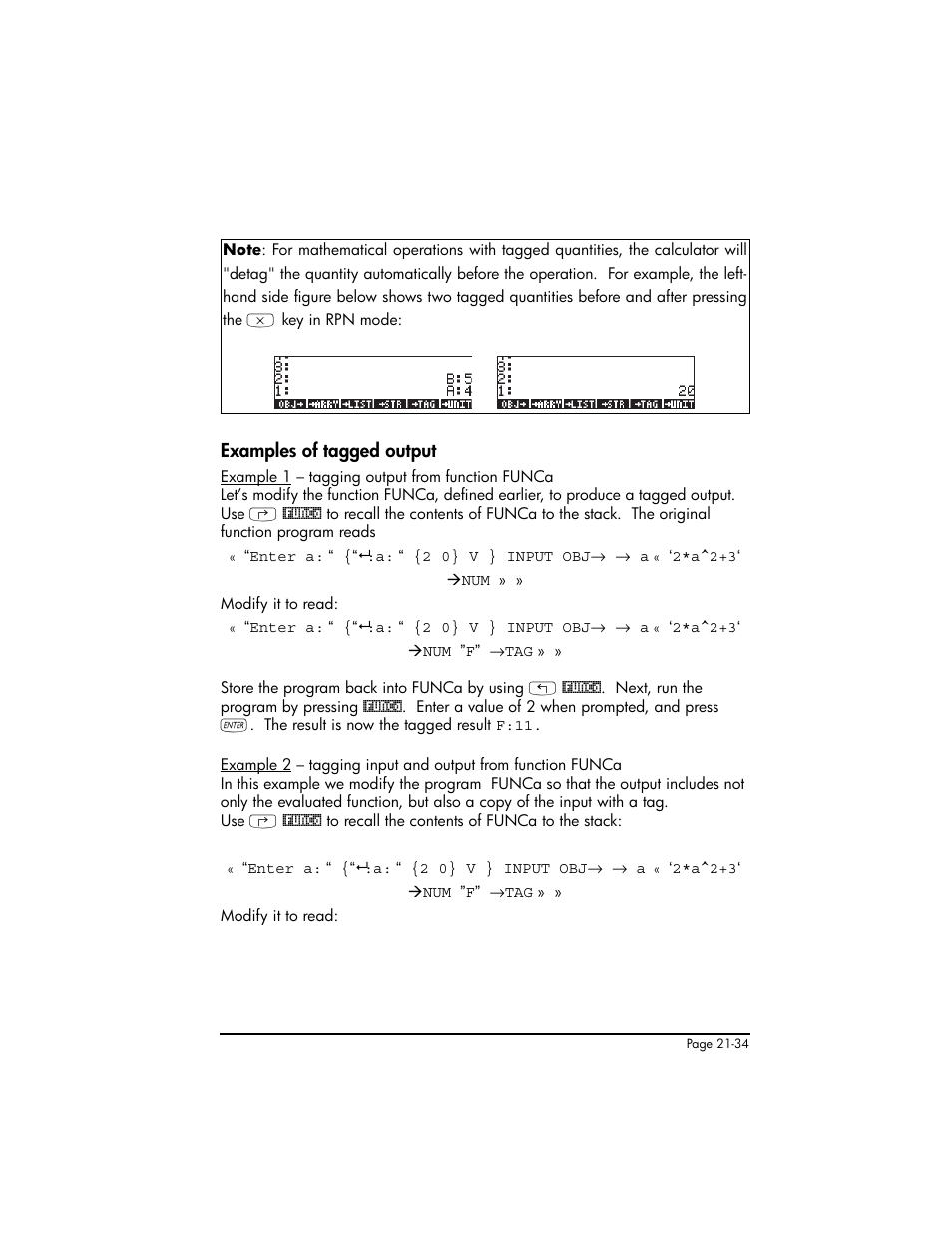 Examples of tagged output, Examples of tagged output ,21-34 | HP 50g Graphing Calculator User Manual | Page 681 / 887