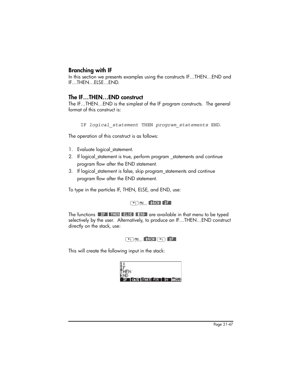 Branching with if, The if…then…end construct | HP 50g Graphing Calculator User Manual | Page 694 / 887