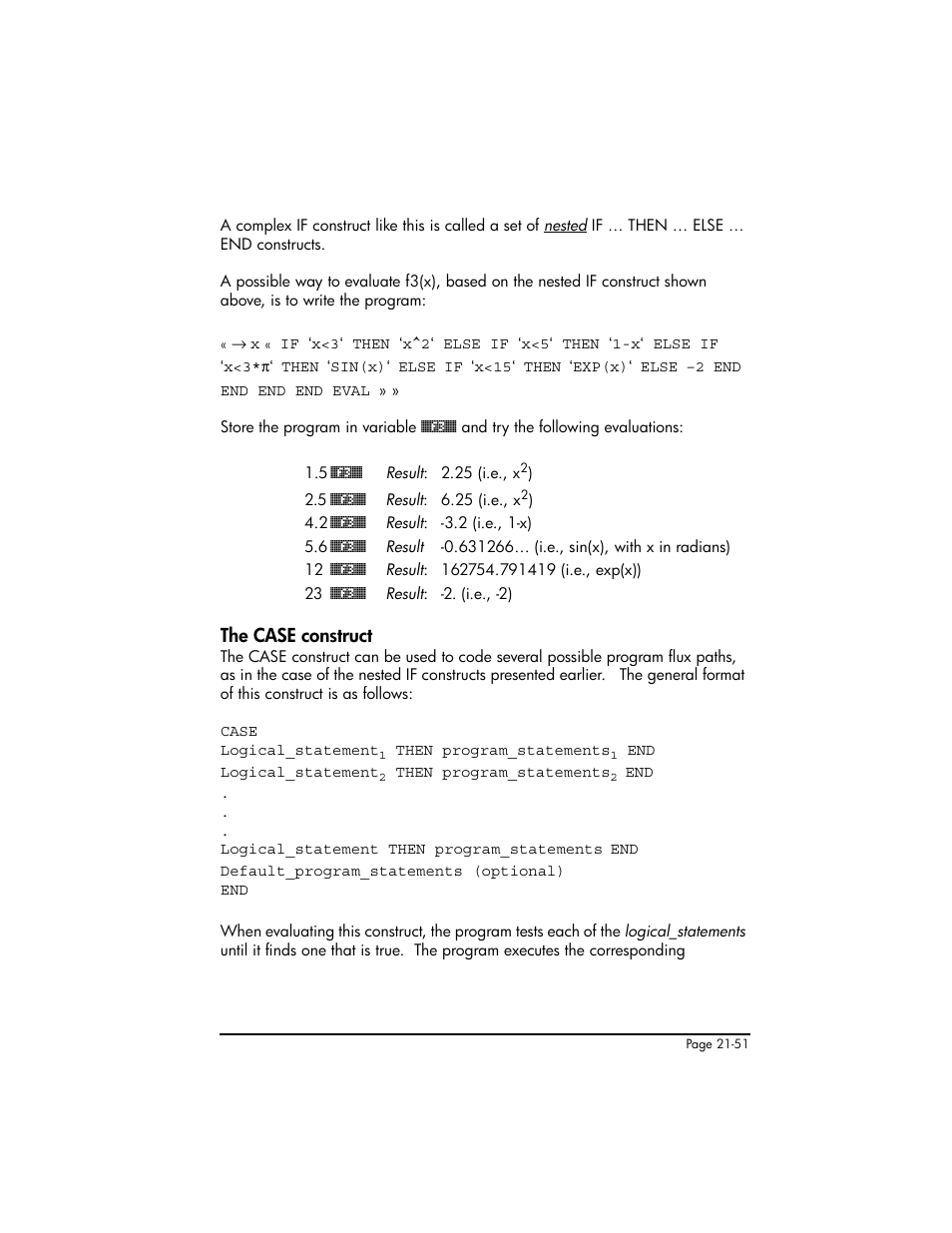 The case construct, The case construct ,21-51 | HP 50g Graphing Calculator User Manual | Page 698 / 887