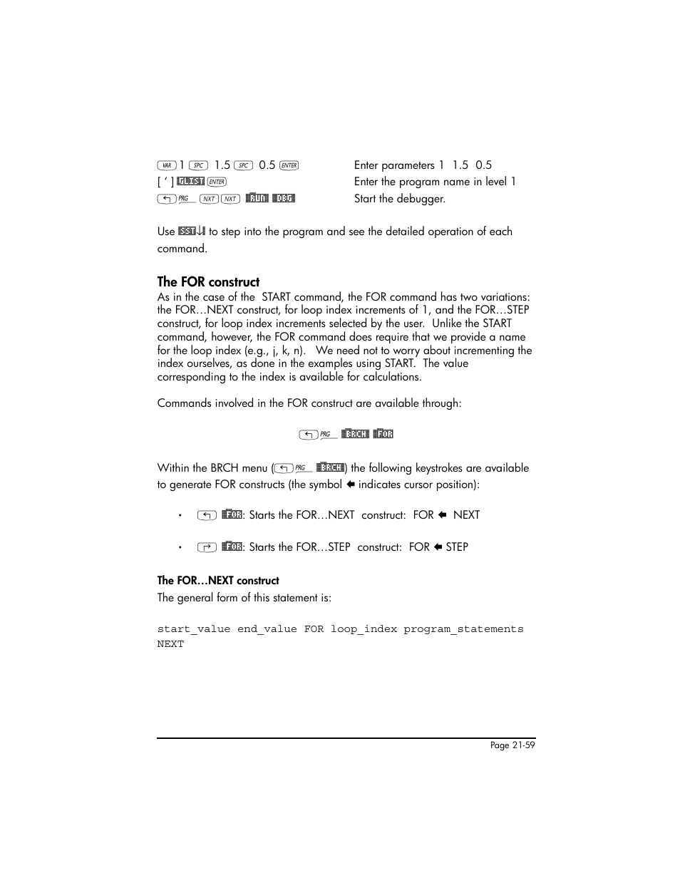 The for construct, The for construct ,21-59 | HP 50g Graphing Calculator User Manual | Page 706 / 887