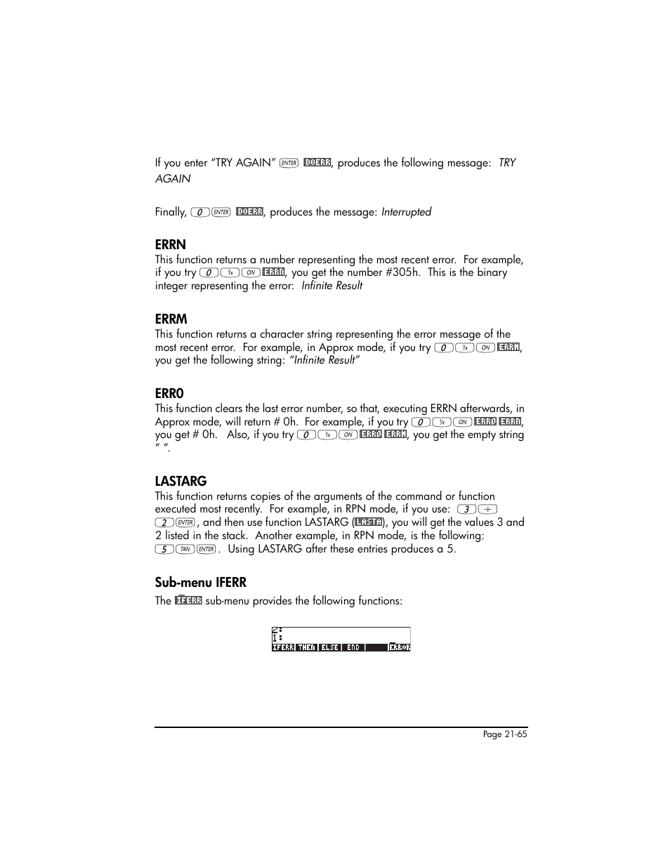 Errn, Errm, Err0 | Lastarg, Sub-menu iferr | HP 50g Graphing Calculator User Manual | Page 712 / 887