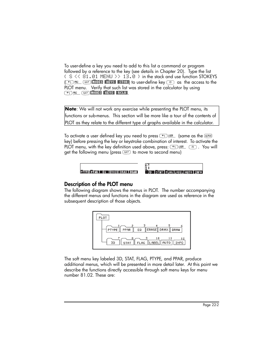 Description of the plot menu, Description of the plot menu ,22-2 | HP 50g Graphing Calculator User Manual | Page 717 / 887