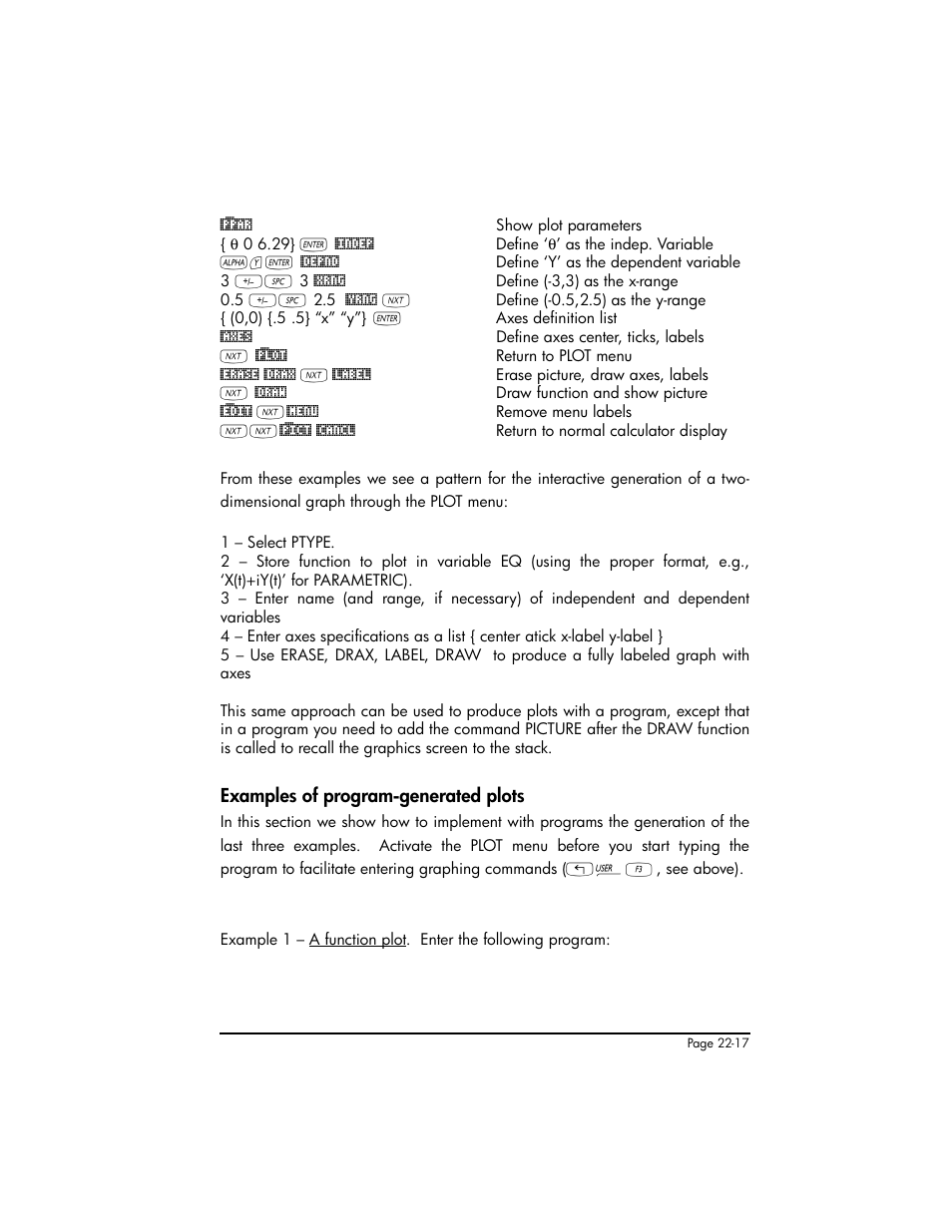 Examples of program-generated plots, Examples of program-generated plots ,22-17 | HP 50g Graphing Calculator User Manual | Page 732 / 887