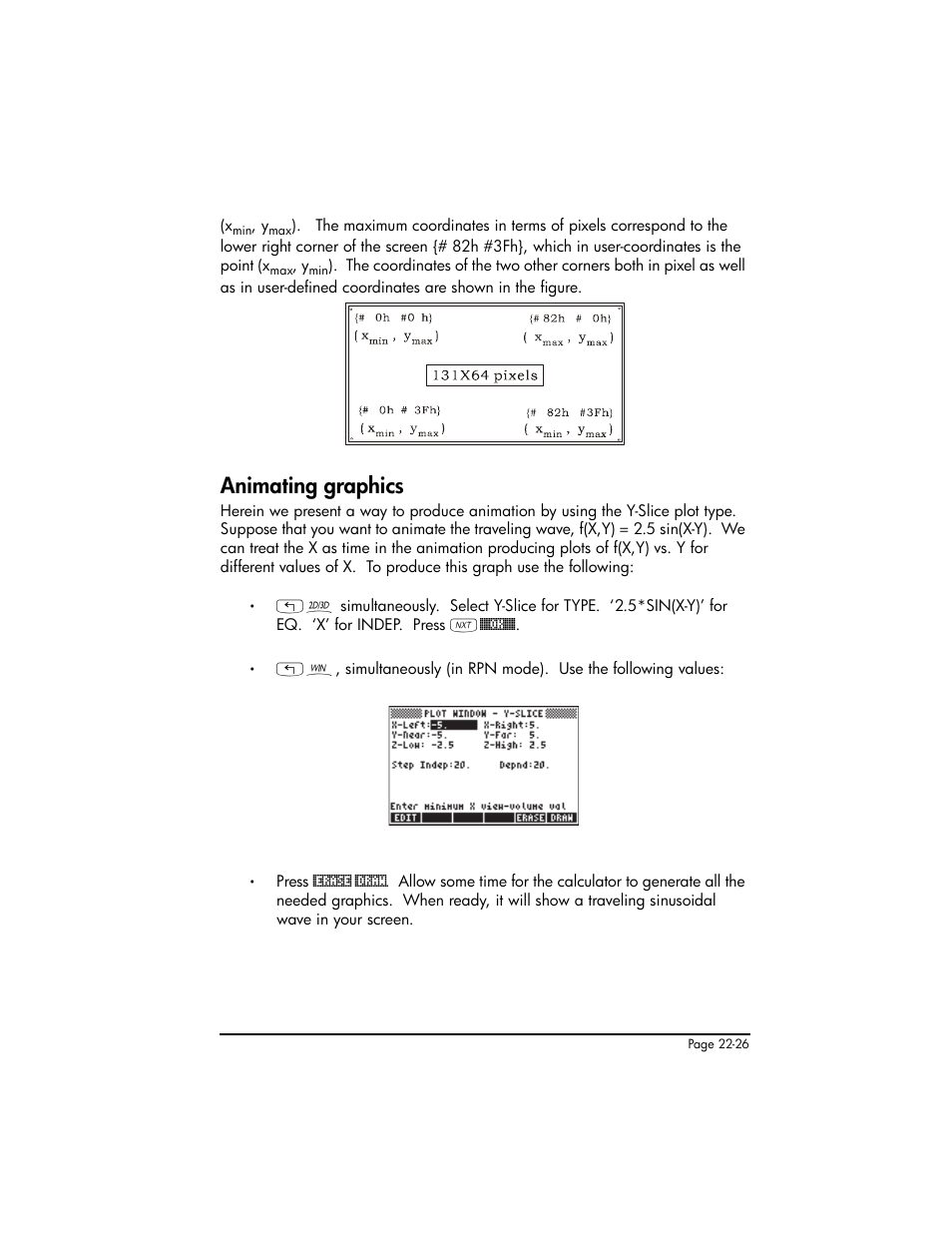 Animating graphics, Animating graphics ,22-26 | HP 50g Graphing Calculator User Manual | Page 741 / 887