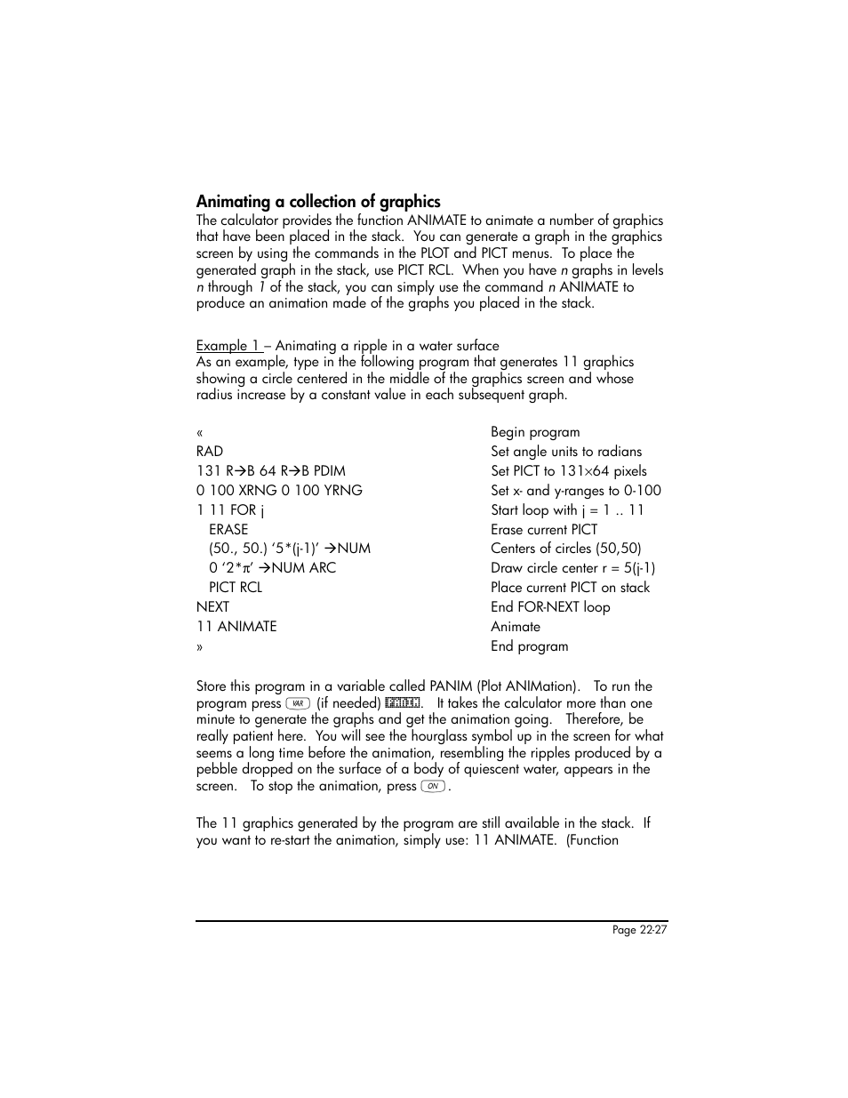 Animating a collection of graphics, Animating a collection of graphics ,22-27 | HP 50g Graphing Calculator User Manual | Page 742 / 887