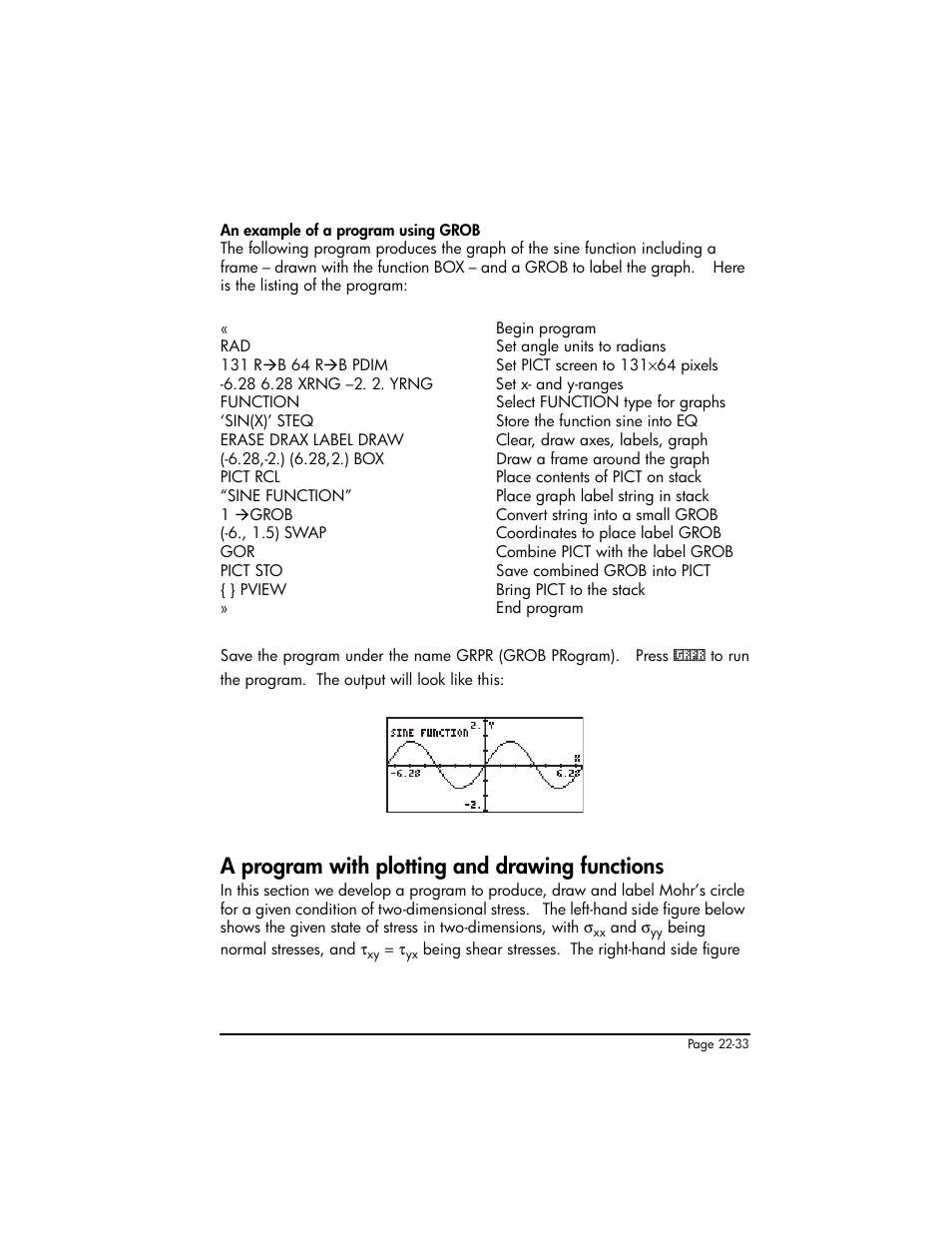 A program with plotting and drawing functions | HP 50g Graphing Calculator User Manual | Page 748 / 887