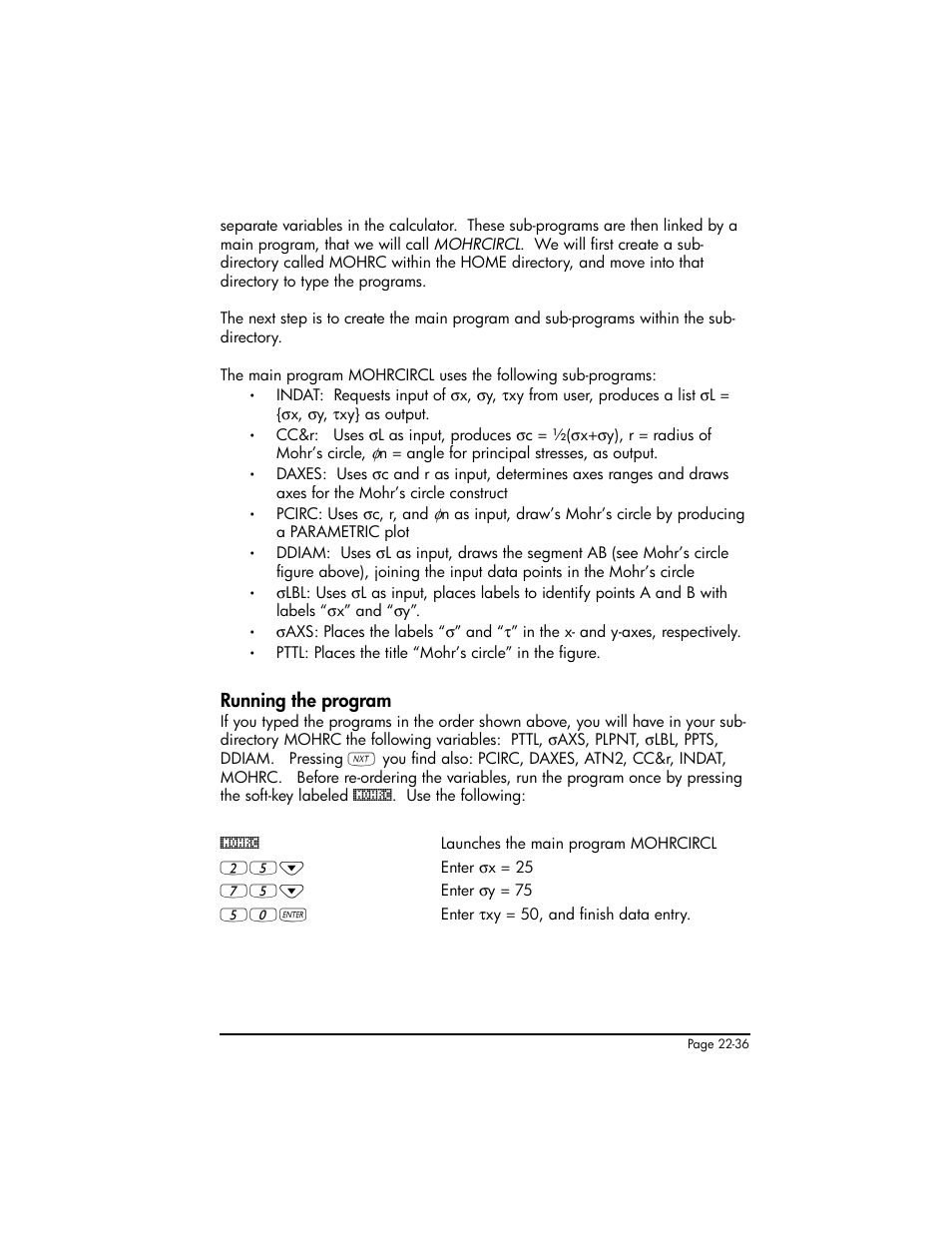 Running the program, Running the program ,22-36 | HP 50g Graphing Calculator User Manual | Page 751 / 887