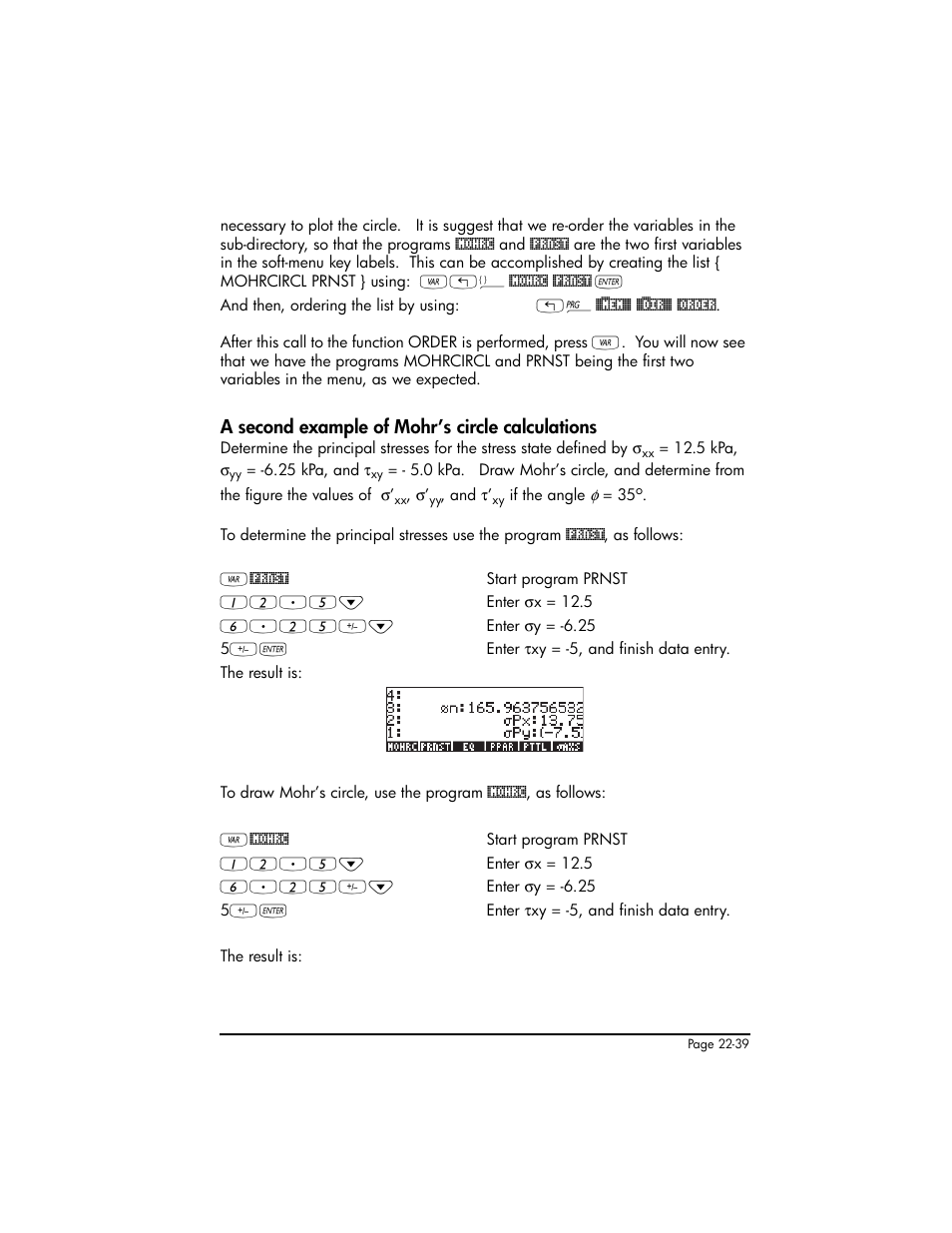 A second example of mohr’s circle calculations | HP 50g Graphing Calculator User Manual | Page 754 / 887