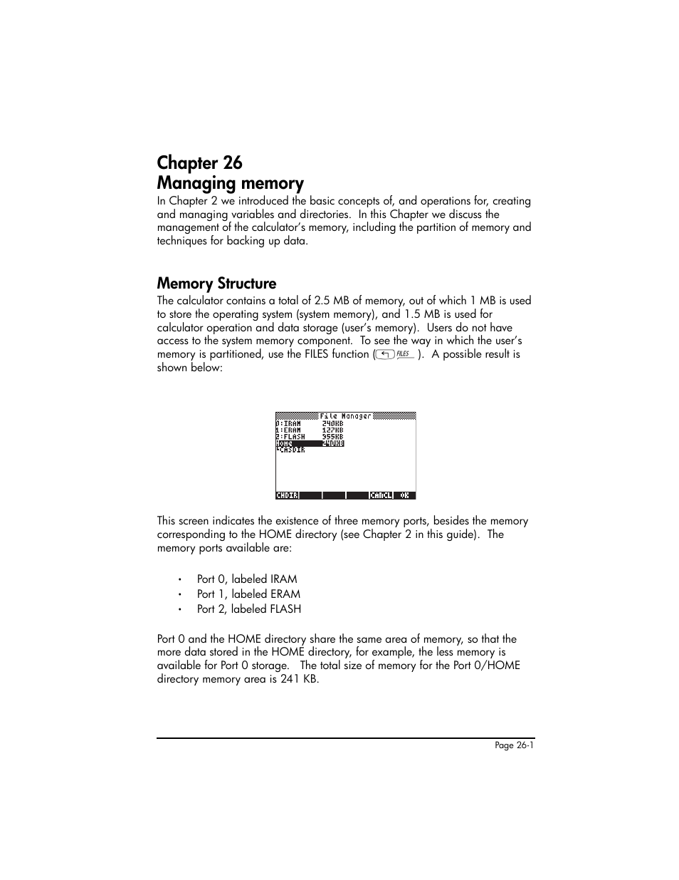 Chapter 26 managing memory, Memory structure, Chapter 26 - managing memory ,26-1 | Memory structure ,26-1 | HP 50g Graphing Calculator User Manual | Page 769 / 887