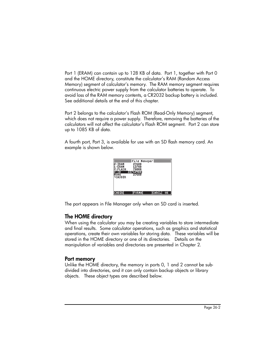 The home directory, Port memory, The home directory ,26-2 port memory ,26-2 | HP 50g Graphing Calculator User Manual | Page 770 / 887