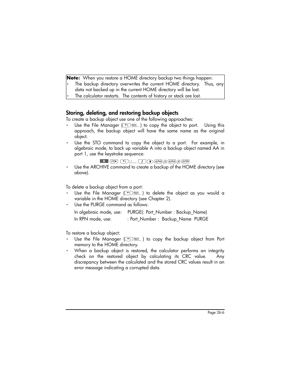 Storing, deleting, and restoring backup objects | HP 50g Graphing Calculator User Manual | Page 774 / 887