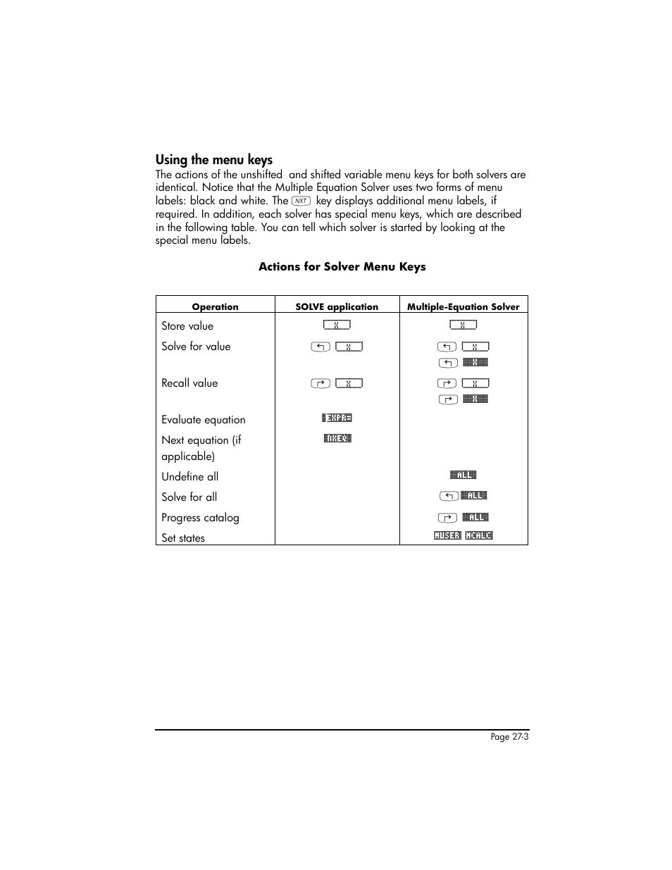 Using the menu keys, Using the menu keys ,27-3 | HP 50g Graphing Calculator User Manual | Page 785 / 887