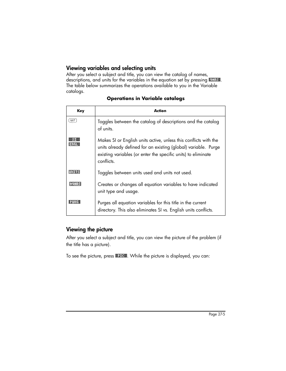 Viewing variables and selecting units, Viewing the picture | HP 50g Graphing Calculator User Manual | Page 787 / 887