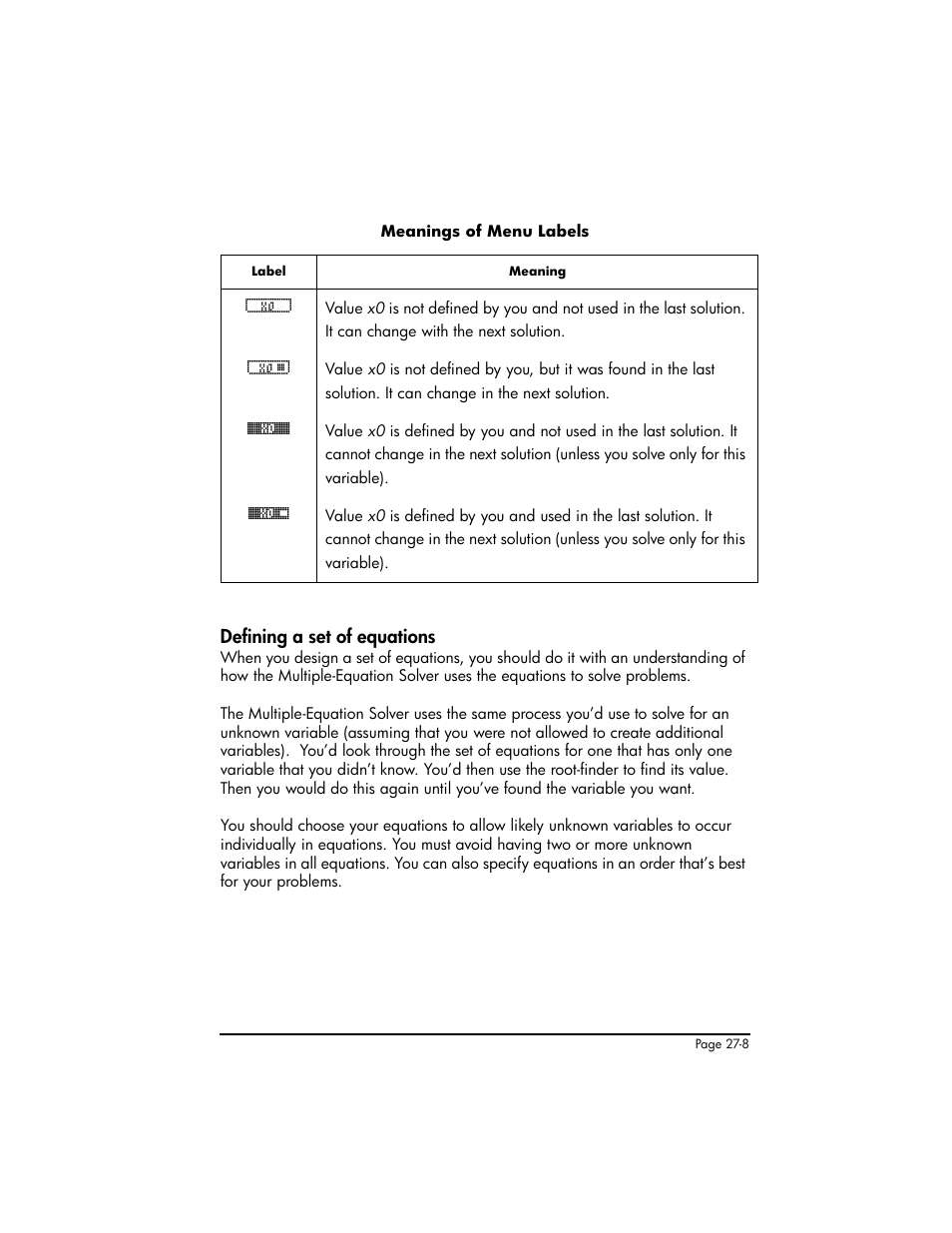 Defining a set of equations, Defining a set of equations ,27-8 | HP 50g Graphing Calculator User Manual | Page 790 / 887