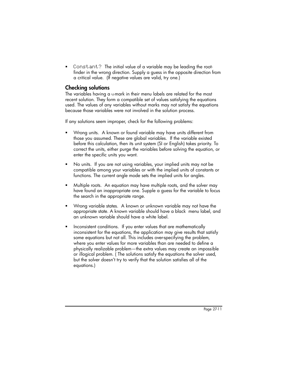 Checking solutions, Checking solutions ,27-11 | HP 50g Graphing Calculator User Manual | Page 793 / 887