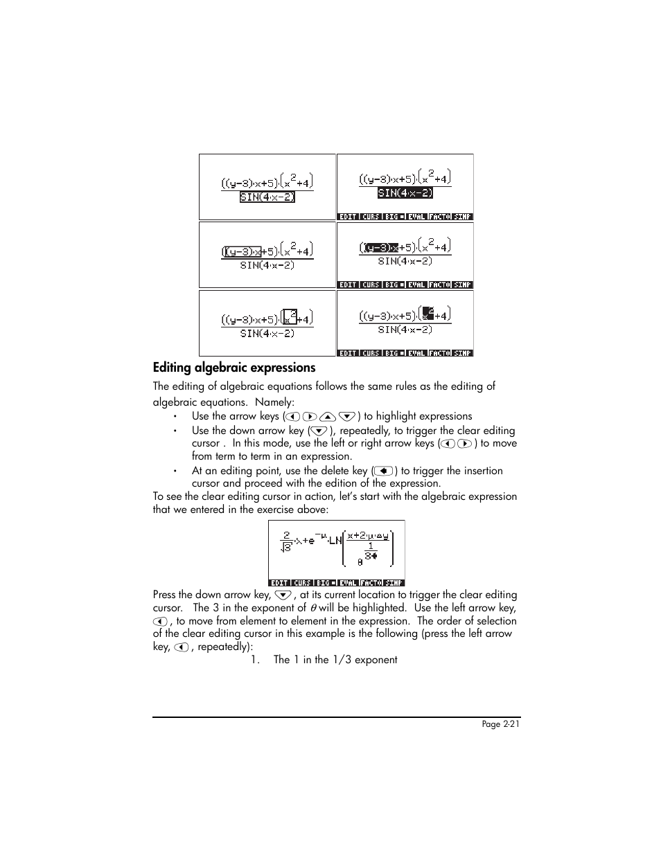 Editing algebraic expressions, Editing algebraic expressions ,2-21 | HP 50g Graphing Calculator User Manual | Page 81 / 887