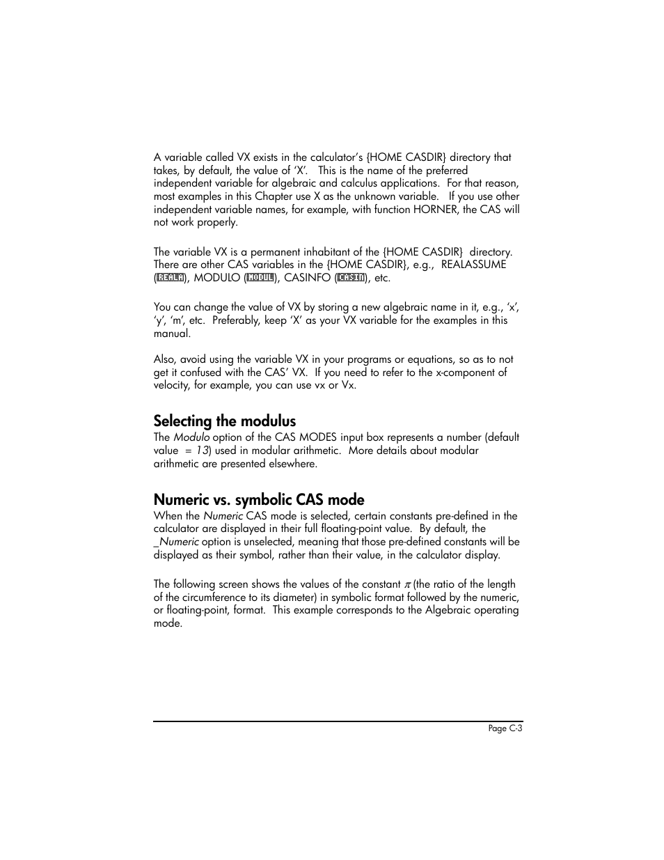 Selecting the modulus, Numeric vs. symbolic cas mode | HP 50g Graphing Calculator User Manual | Page 814 / 887