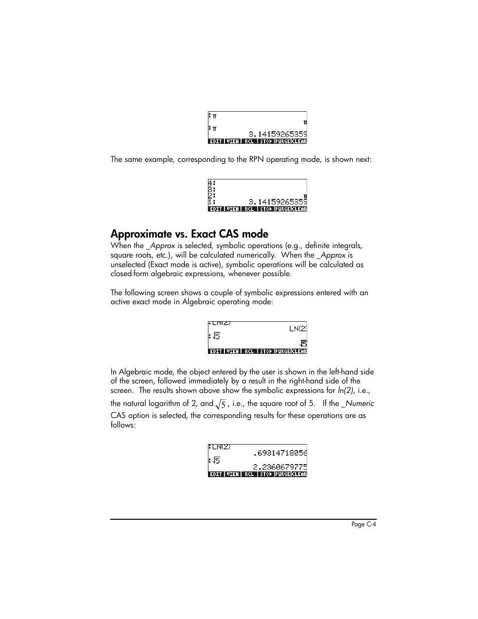 Approximate vs. exact cas mode | HP 50g Graphing Calculator User Manual | Page 815 / 887