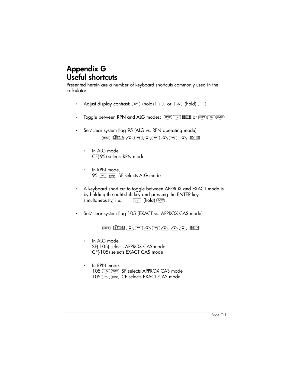 Appendix g useful shortcuts, Appendix g - useful shortcuts ,g-1 | HP 50g Graphing Calculator User Manual | Page 840 / 887