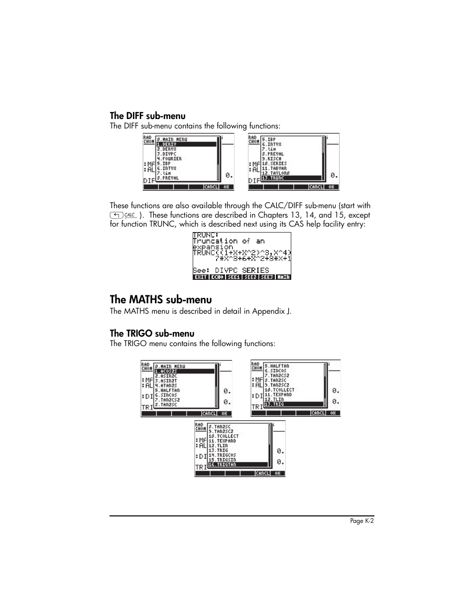 The maths sub-menu | HP 50g Graphing Calculator User Manual | Page 850 / 887
