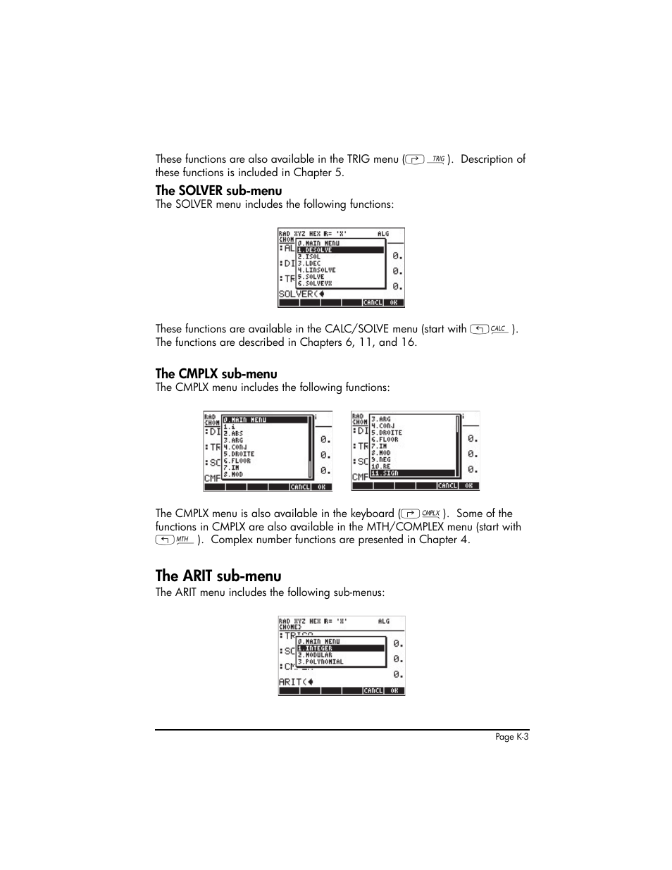 The arit sub-menu | HP 50g Graphing Calculator User Manual | Page 851 / 887