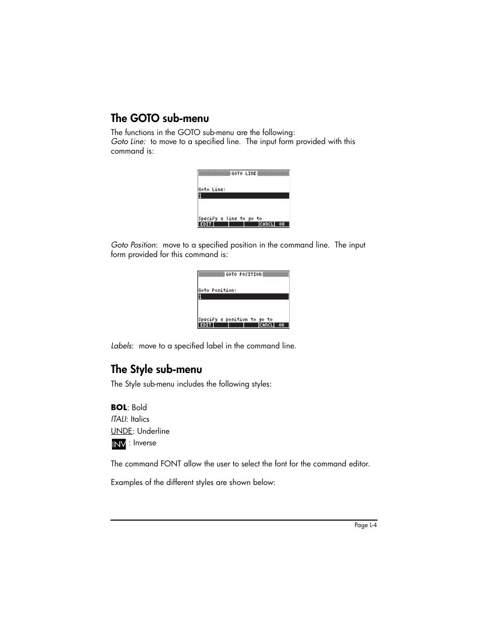 The goto sub-menu, The style sub-menu | HP 50g Graphing Calculator User Manual | Page 857 / 887