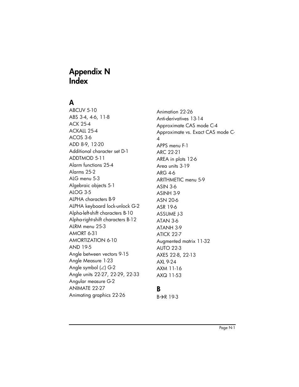 Appendix n index, Appendix n - index ,n-1 | HP 50g Graphing Calculator User Manual | Page 862 / 887