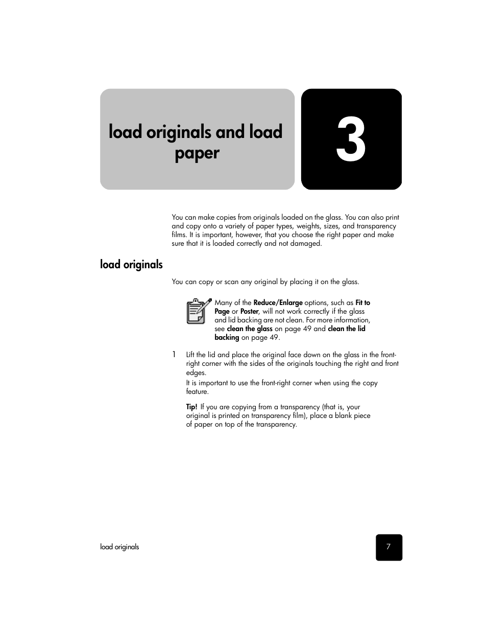 Load originals and load paper, Load originals, 3 load originals and load paper | HP PSC 2210xi All-in-One Printer User Manual | Page 13 / 96