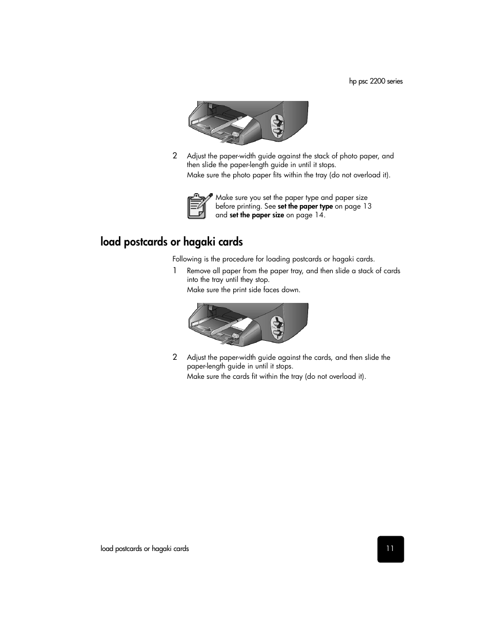 Load postcards or hagaki cards | HP PSC 2210xi All-in-One Printer User Manual | Page 17 / 96