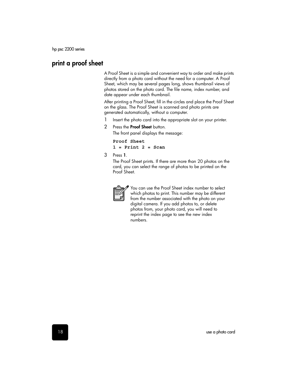 Print a proof sheet | HP PSC 2210xi All-in-One Printer User Manual | Page 24 / 96